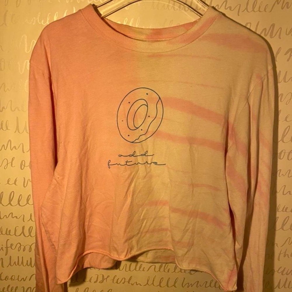 ✮pink and white Odd Future tie dye long sleeve crop top